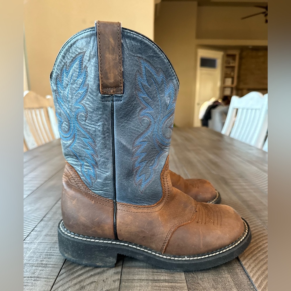 Santa Fe Boot Company Brown & Blue Leather Western Cowboy Boots Women’s Size 8.5